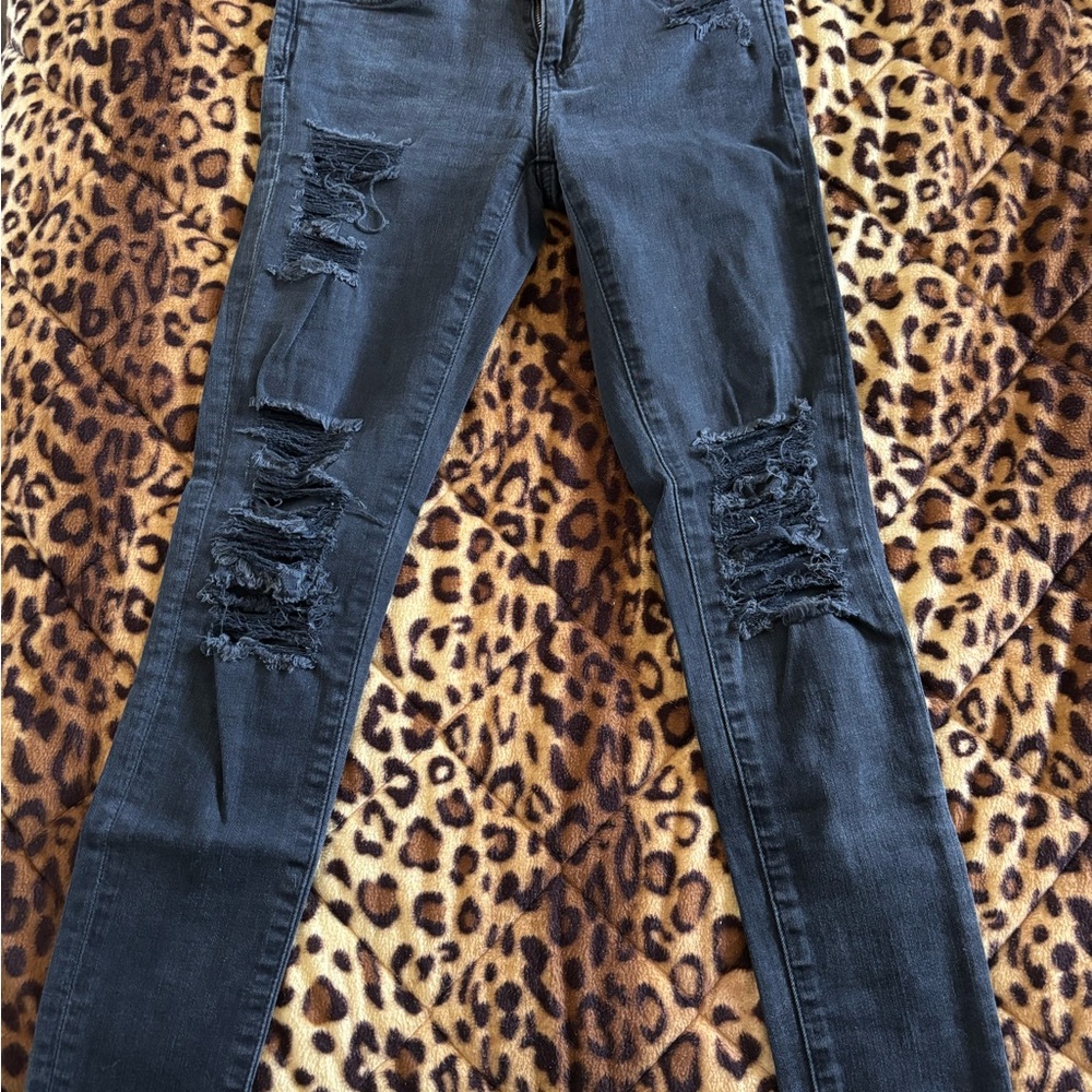 AG Adriano Goldschmied Distressed Charcoal Skinny Jeans